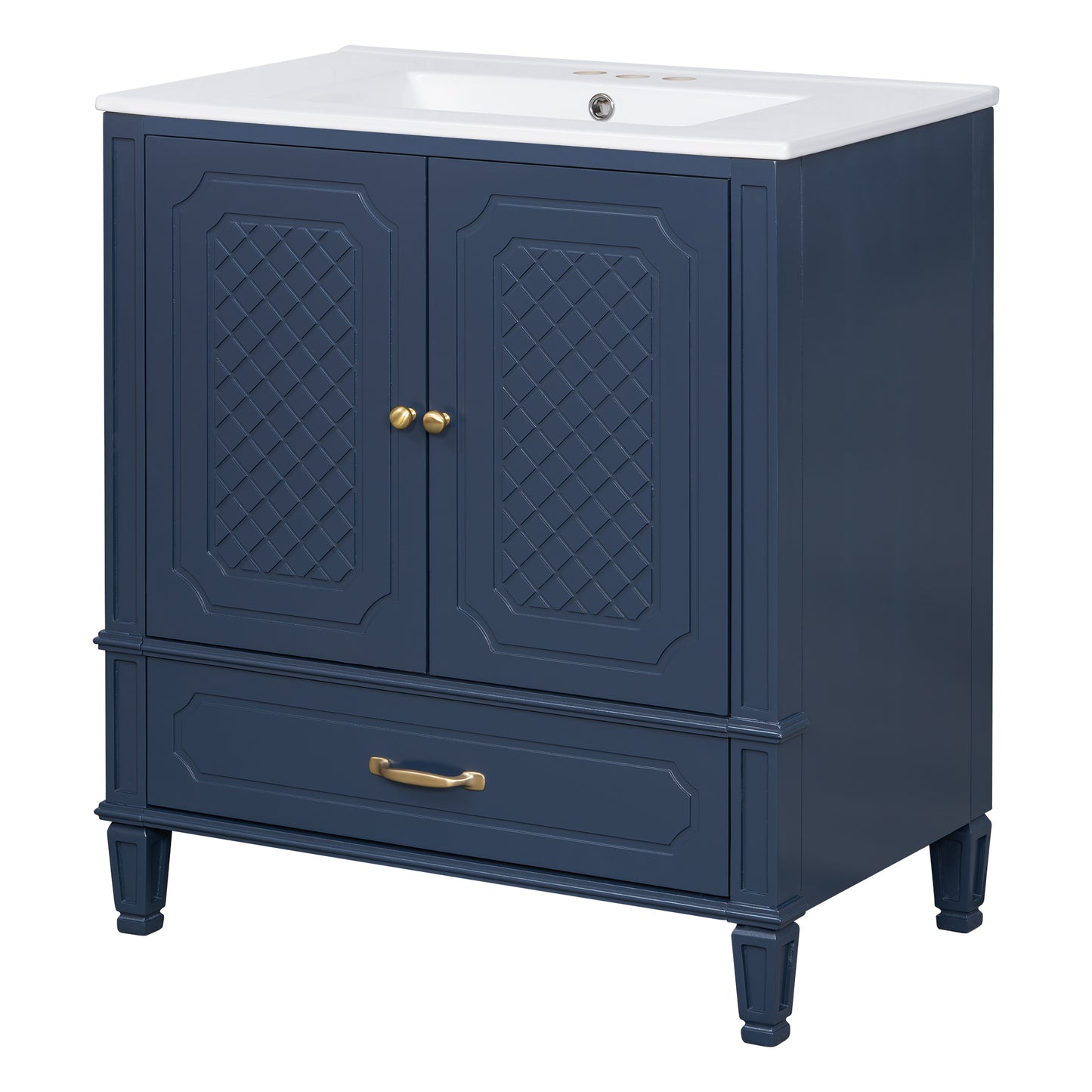 30" Vintage Bathroom Vanity with Sink - Blue, Multi-functional Storage