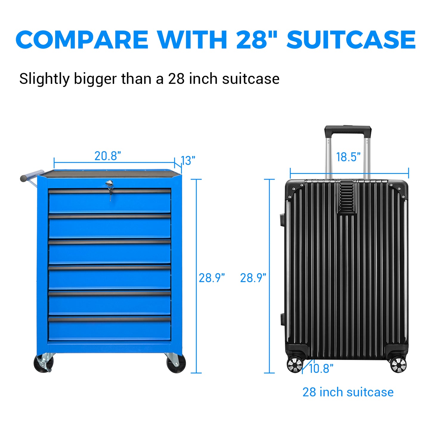 20-Inch Steel Rolling Tool Chest with 6 Drawers and Ball Bearing Slides - Blue