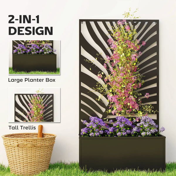 Metal Plant Stand with Trellis - Black Raised Garden Bed