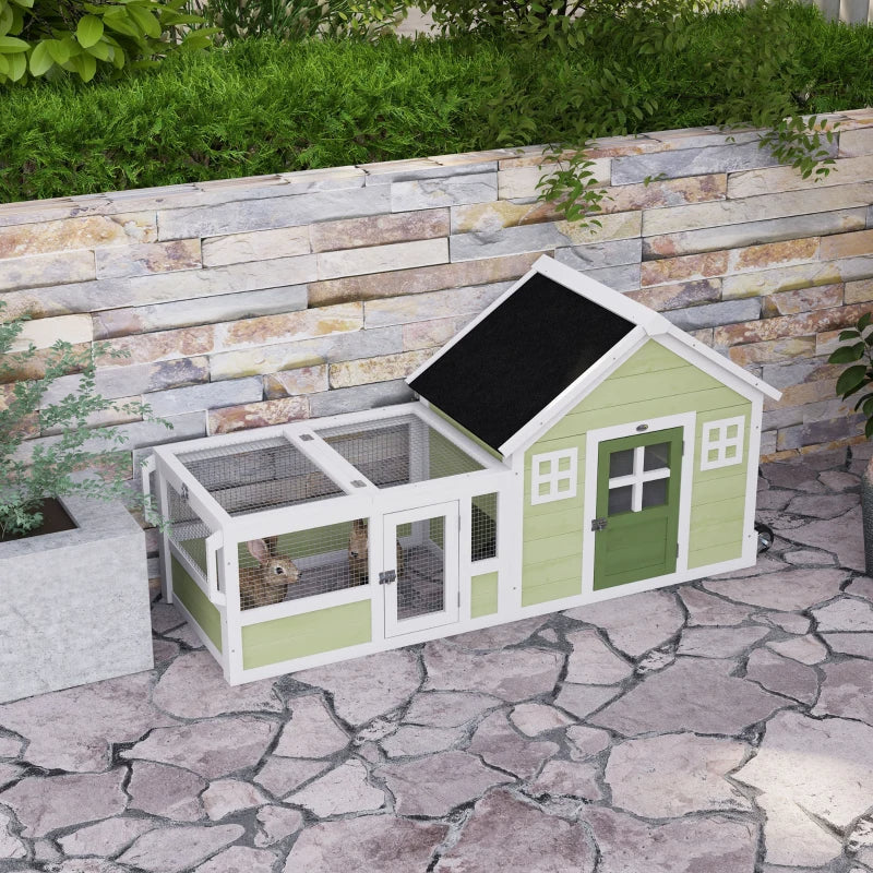 64 Inch Outdoor Rabbit Hutch with Asphalt Roof & Wheels, Multi-Color