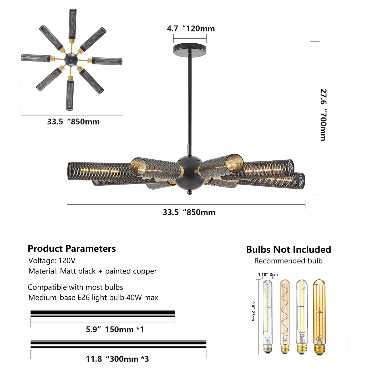 Modern Industrial Sputnik Chandelier - 8-Light Pendant Light