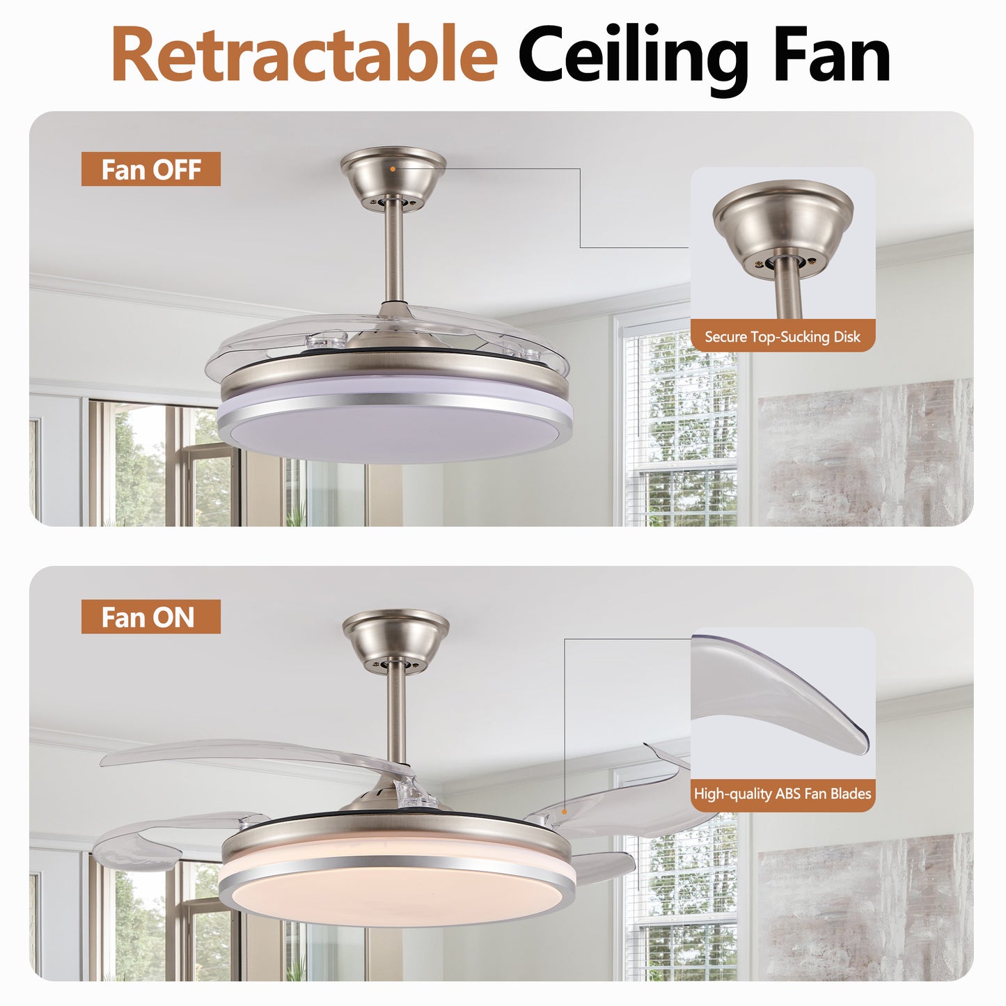 42 Inch Modern LED Ceiling Fan with Light & Remote Control - 6 Speed