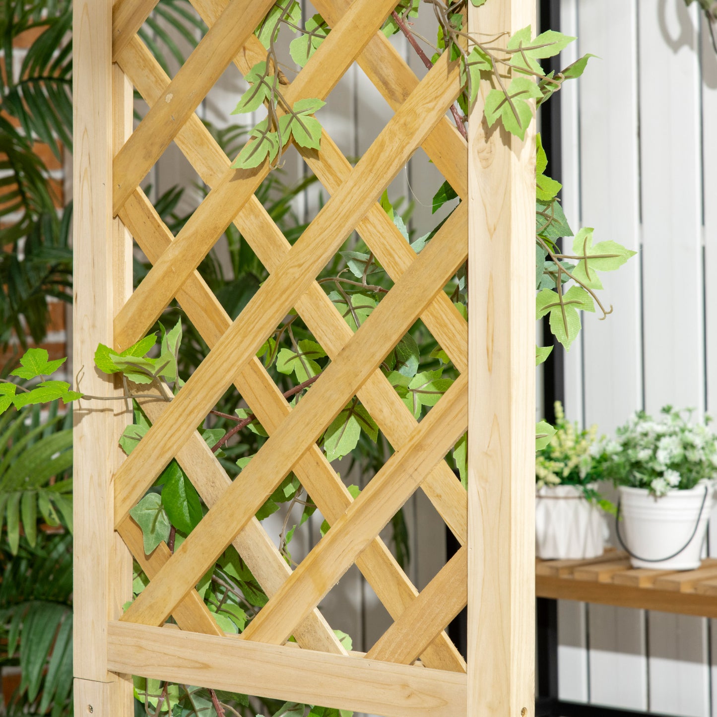 Outdoor Garden Bench with Trellis Arbor for Climbing Plants