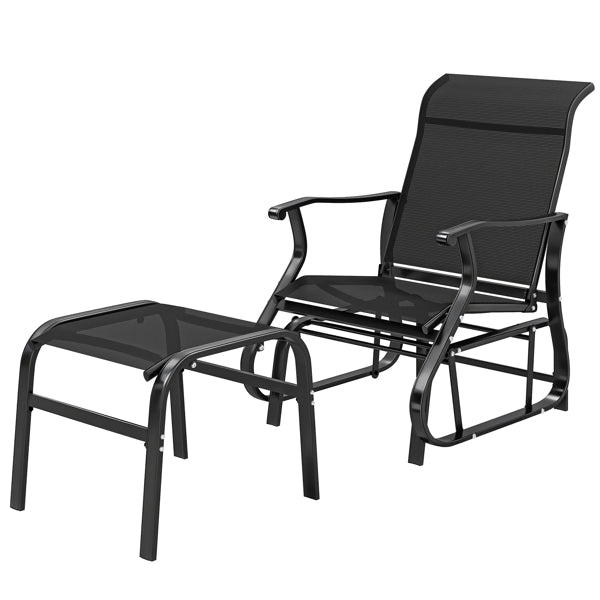 Outdoor Glider Chair Set with Ottoman - Black
