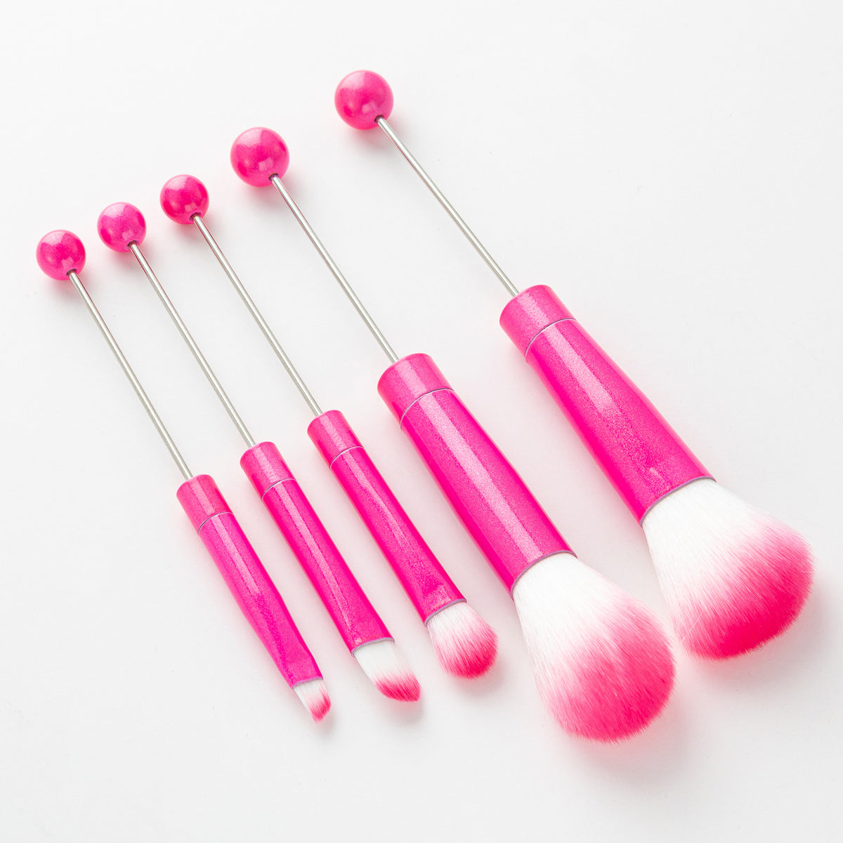Beaded Makeup Brush Set with Metal Handles - 5 Pcs Cosmetic Brushes