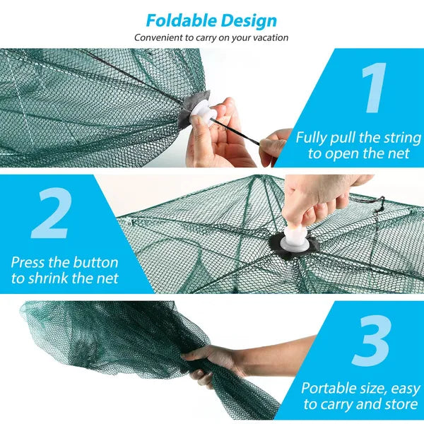 Portable Fishing Trap Net - Foldable Bait Catcher for Shrimp & Crab