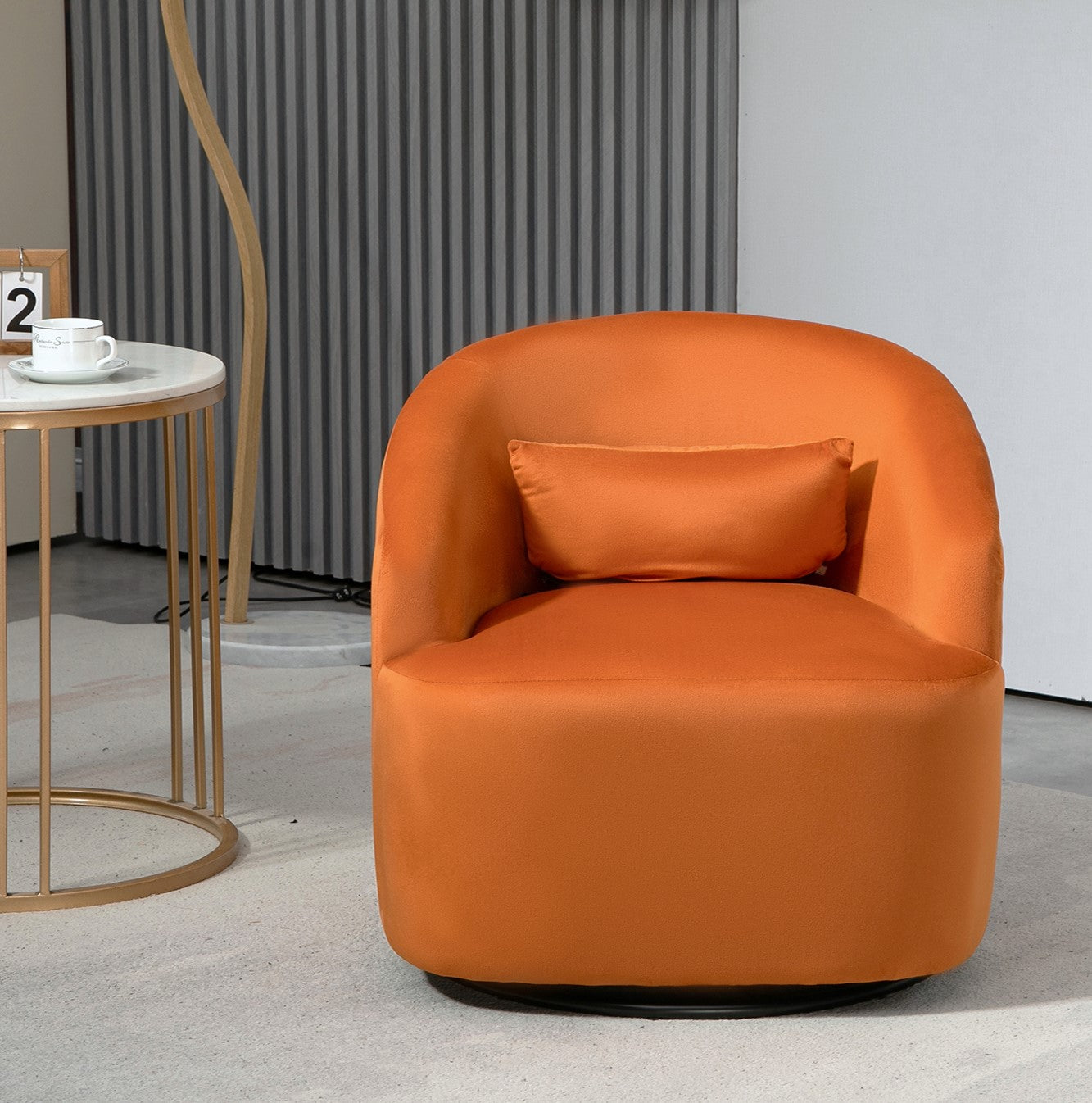 363 Degree Swivel Barrel Accent Chair, Velvet Upholstered Curved