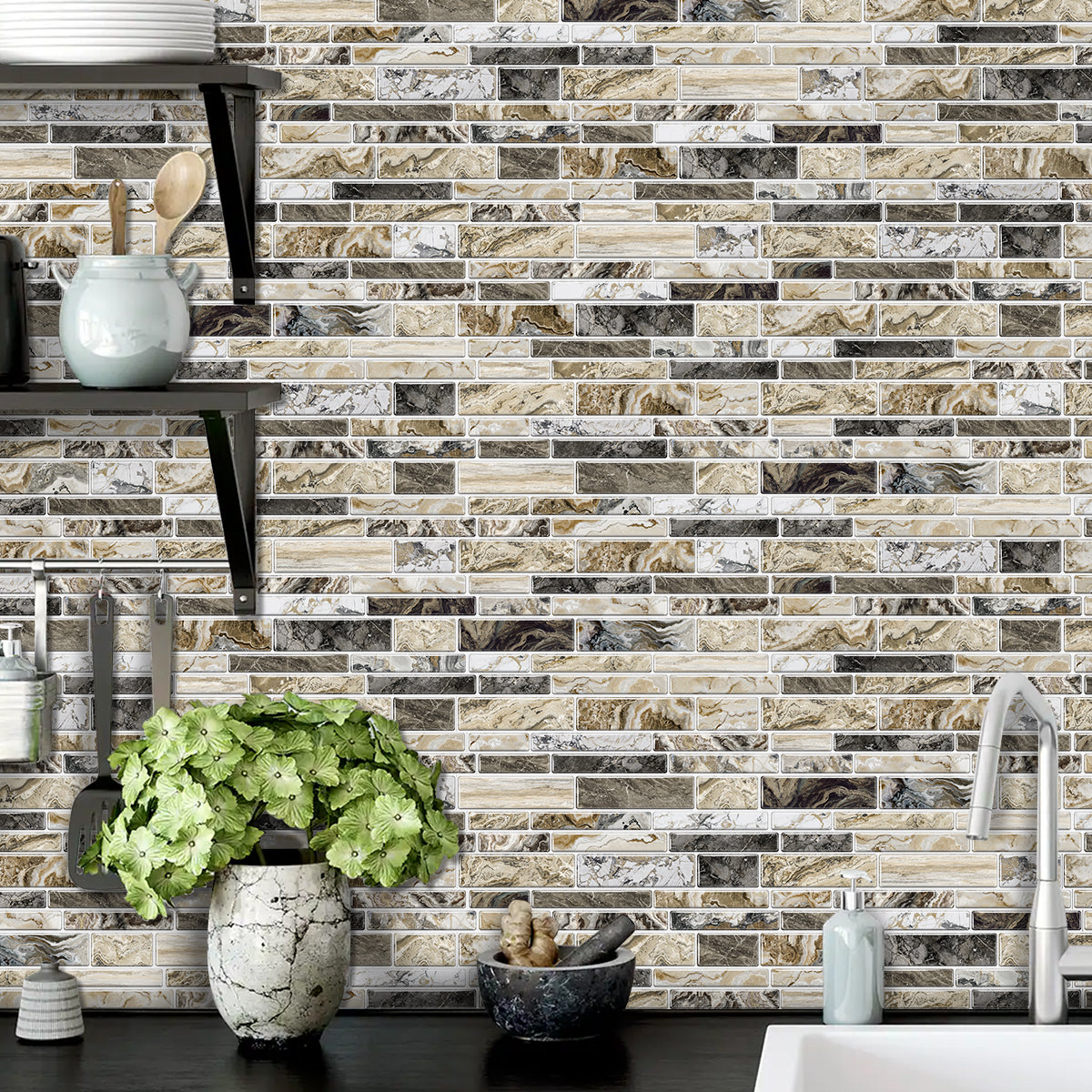 Peel and Stick Imitation Marble Pattern Wallpaper - Taupe