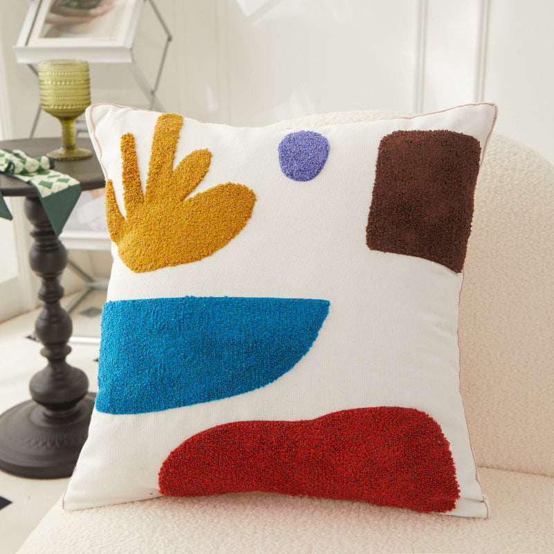 Cotton Embroidery Pillowcase Set - Morandi Seaweed Color Block Nordic Style