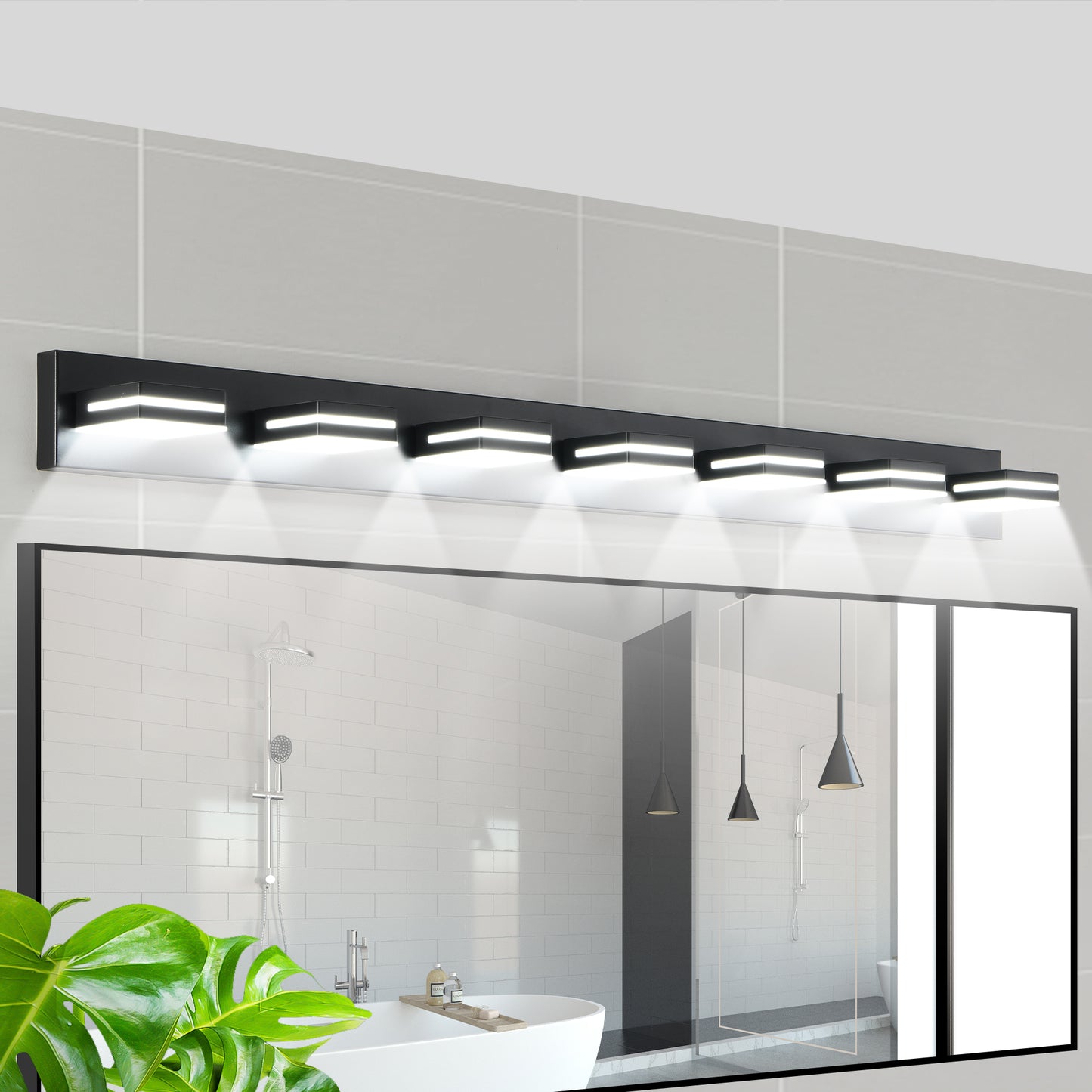 Modern Black LED Wall Sconce - 7-Light Vanity Light for Bathroom