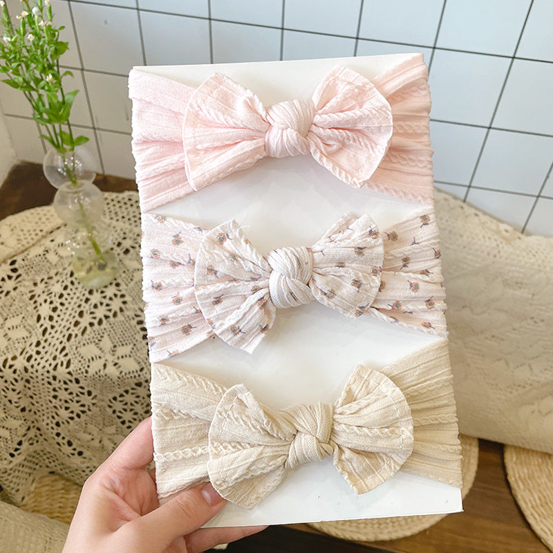 European & American Style Wide Bow Elastic Headband Set - Soft Jacquard Hair Accessories