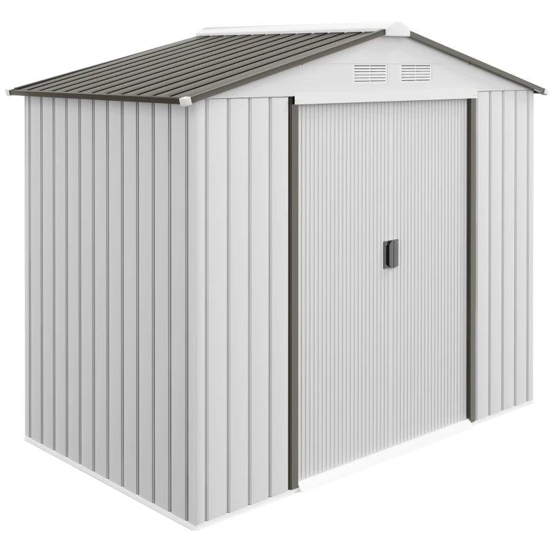 Garden Storage Shed with Double Sliding Doors & Vents - White, 7x4 ft