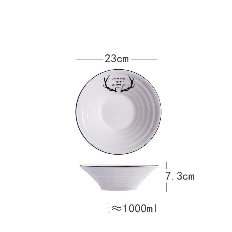 Japanese-Style Ceramic Noodle Soup Bowl with Trumpet Hat Design - 8 Inches