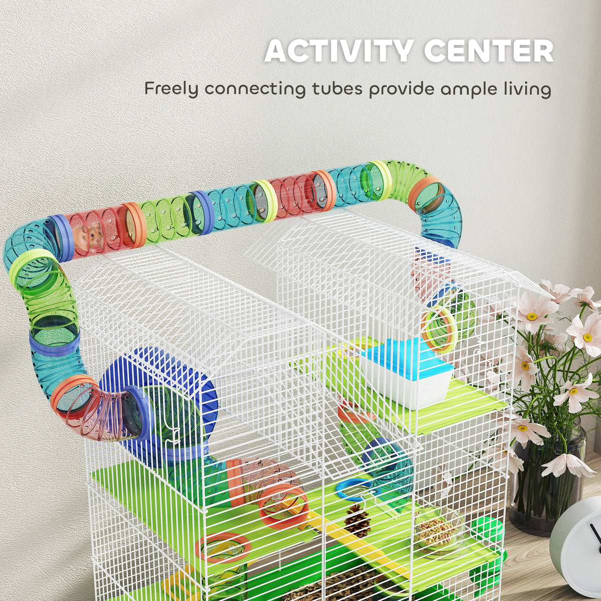 18.5-Inch Small Animal Hamster Cage with Tunnels Water Bottle and Accessories