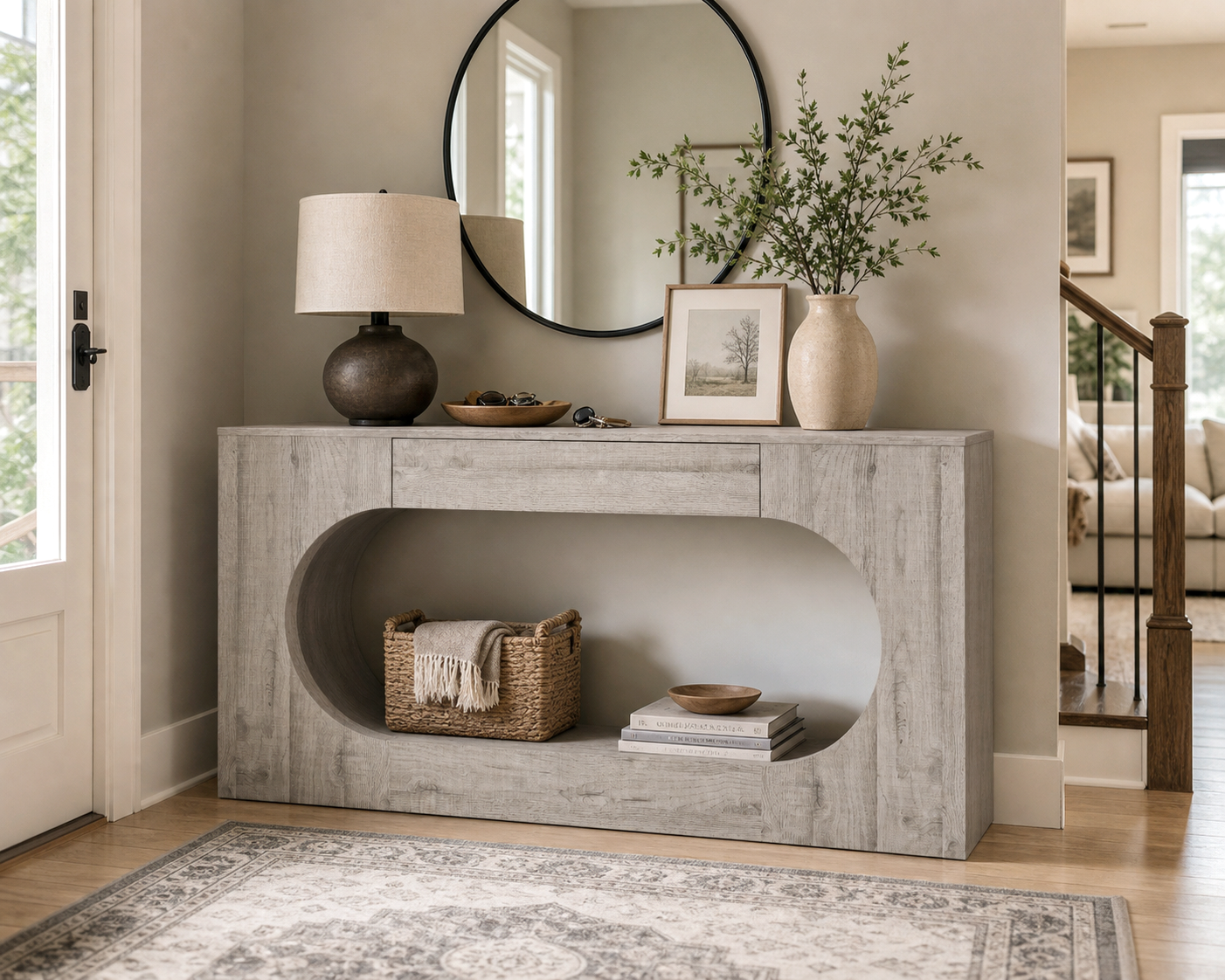 Grey Wood Grain Console Table with Storage Drawer - 63"