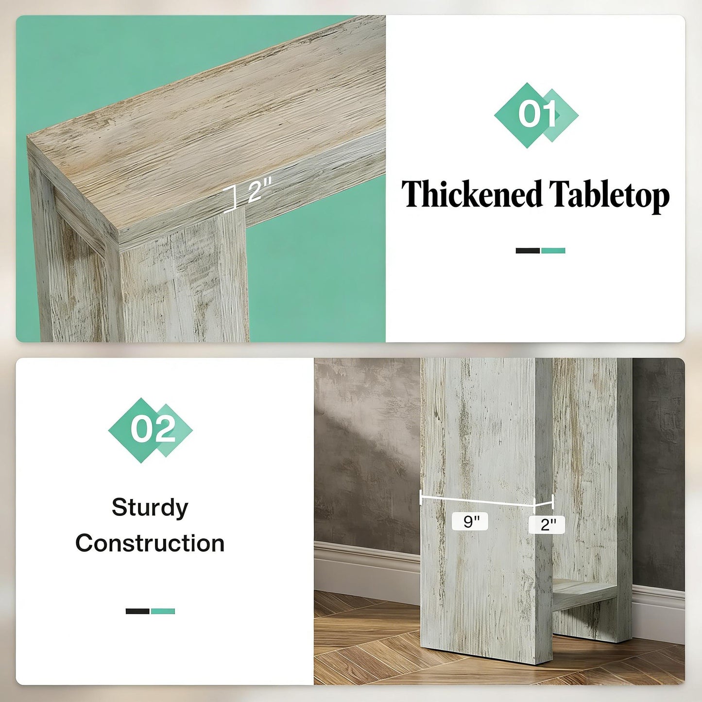 Wooden Console Table - Farmhouse Entryway Sofa Table, White