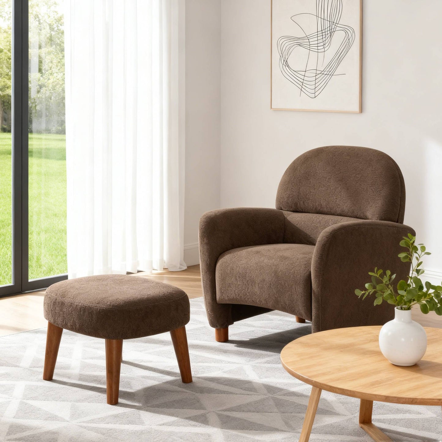 Modern Lazy Chair With Footrest Ottoman - Upholstered Leisure Sofa