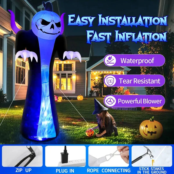 12FT Halloween Inflatable Giant Pumpkin Reaper Ghost Decoration with LED Lights