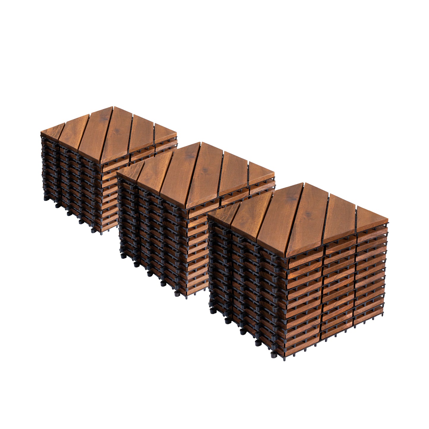 27 PCS Acacia Wood Interlocking Deck Tiles - 12" x 12" Brown