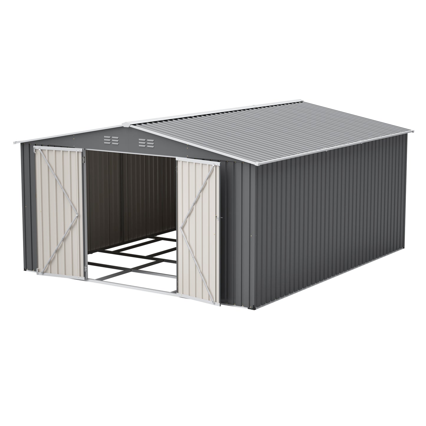 12x14 ft Outdoor Metal Storage Shed - Waterproof Garden Tool Shed