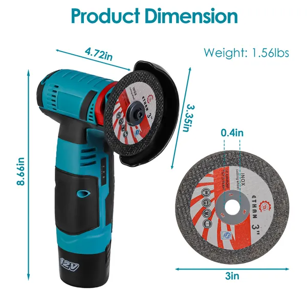 Cordless Mini Angle Grinder with 7 Discs 12V Battery and Charger - Green