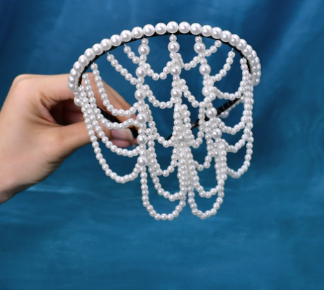 Pearl Bridal Tiara with Forehead Decoration for Wedding and Special Occasions