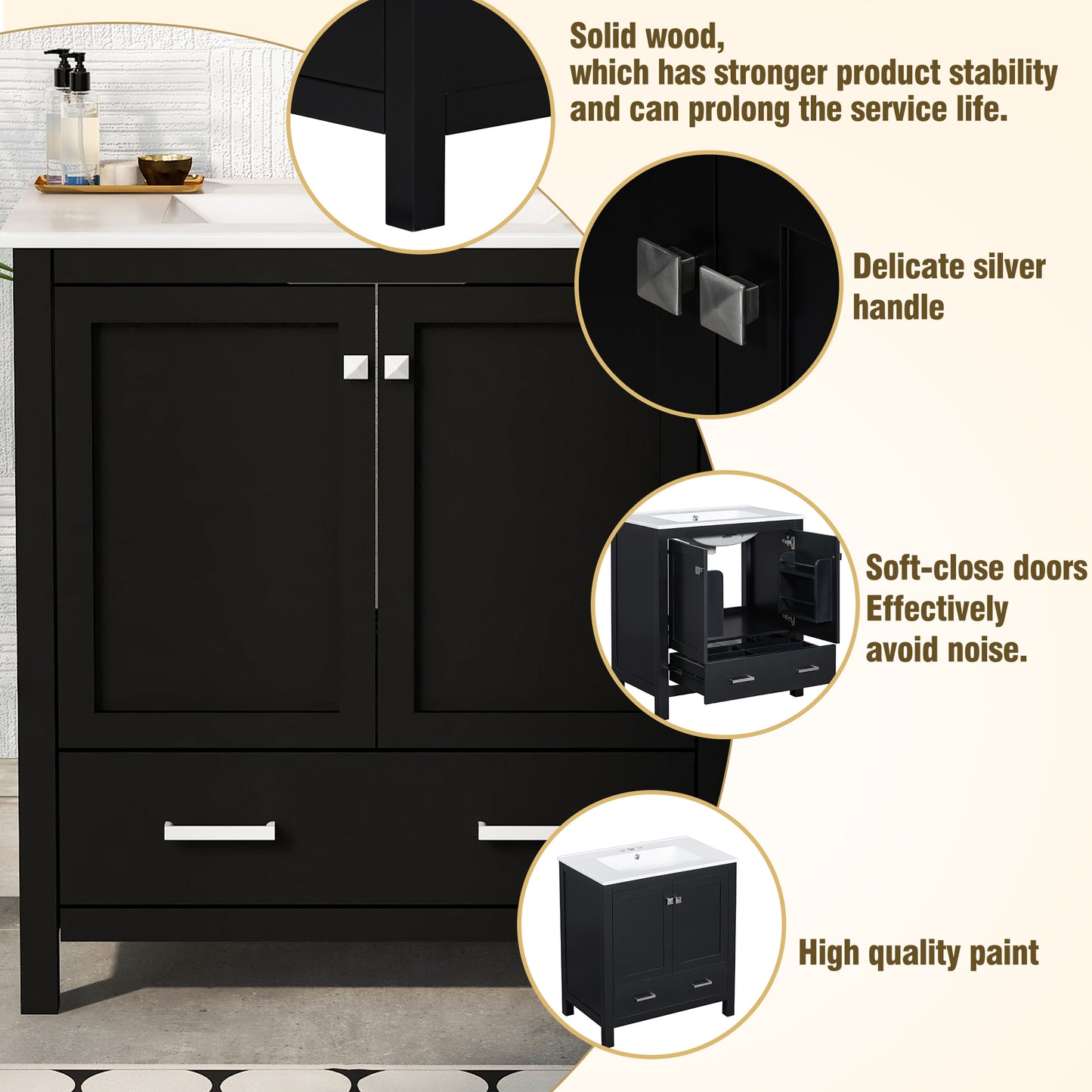 60" Black Bathroom Vanity Set with Double Ceramic Sinks