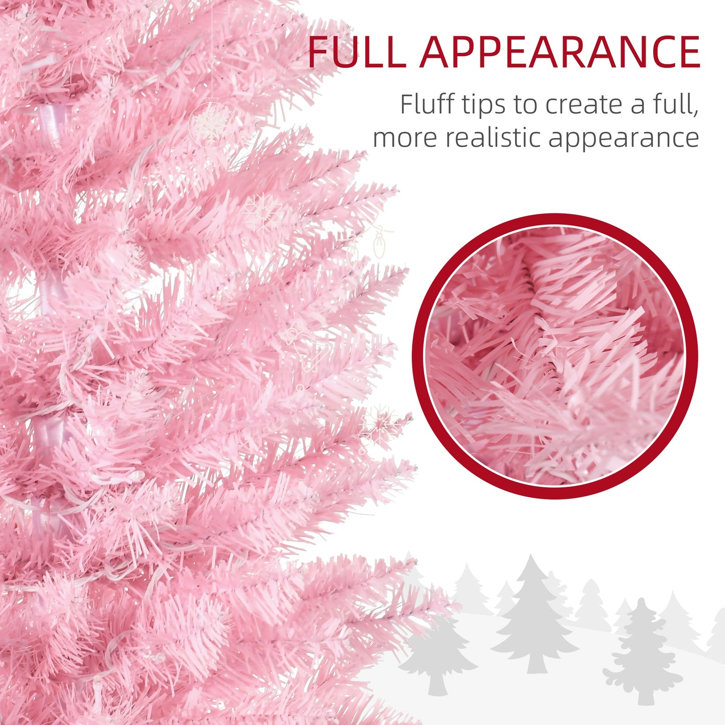 7ft Slim Pink Christmas Tree with Warm White LED Lights