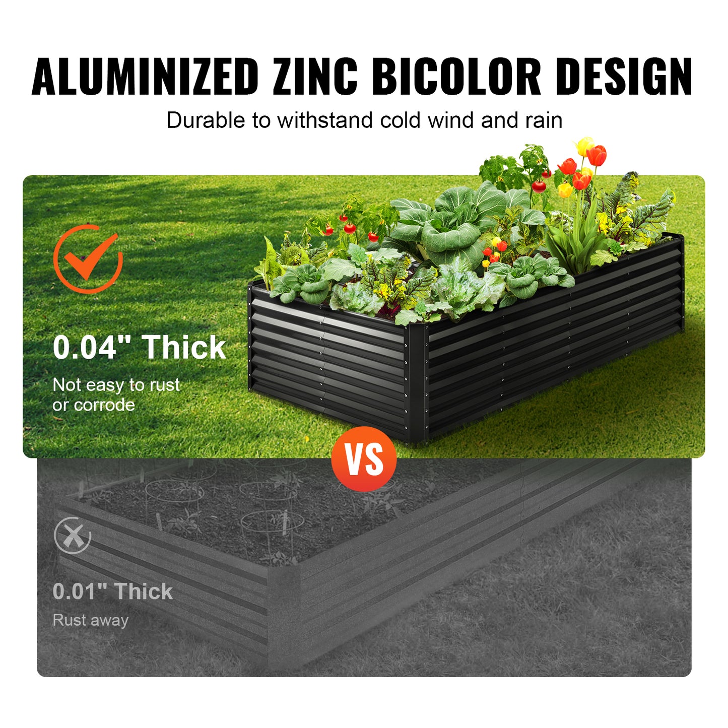 Galvanized Raised Garden Bed Planter Box 94.5x47.2x23.6 Inches for Vegetables and Flowers