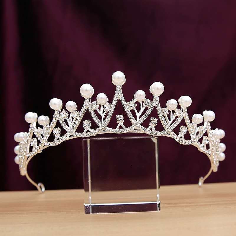 Pearl Bridal Tiara Crown - Silver Alloy Wedding Headpiece