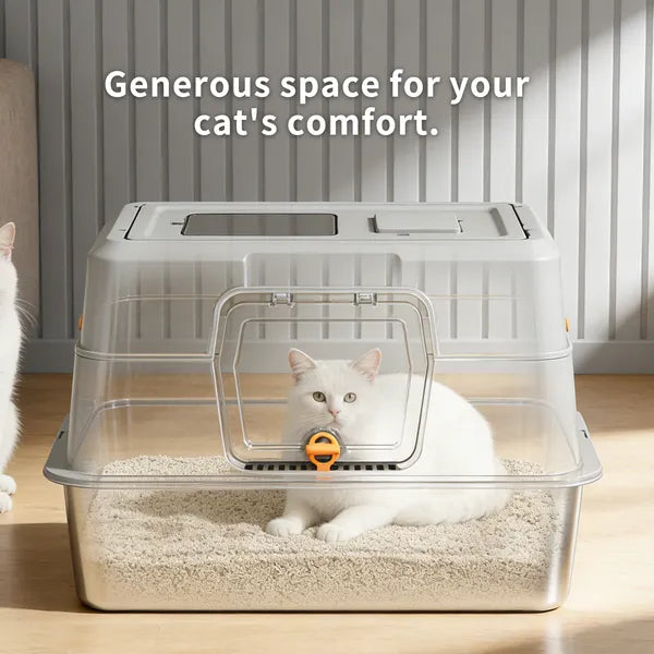 Fully Enclosed Stainless Steel Cat Litter Box with Odor Proof & Anti-Splash Design