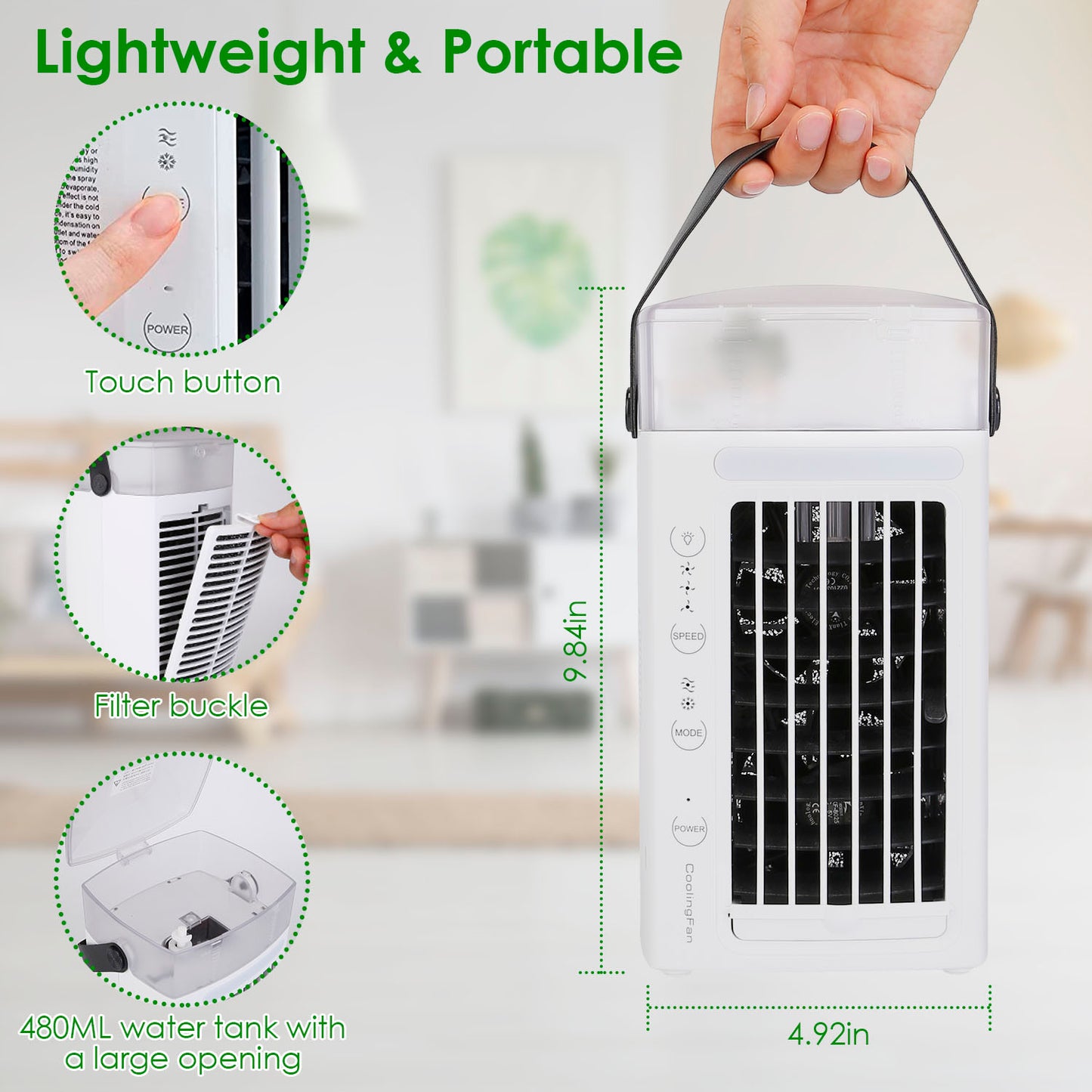 Portable Air Conditioner Fan - 4 in 1 Evaporative Cooler with 3 Speeds & Nightlight