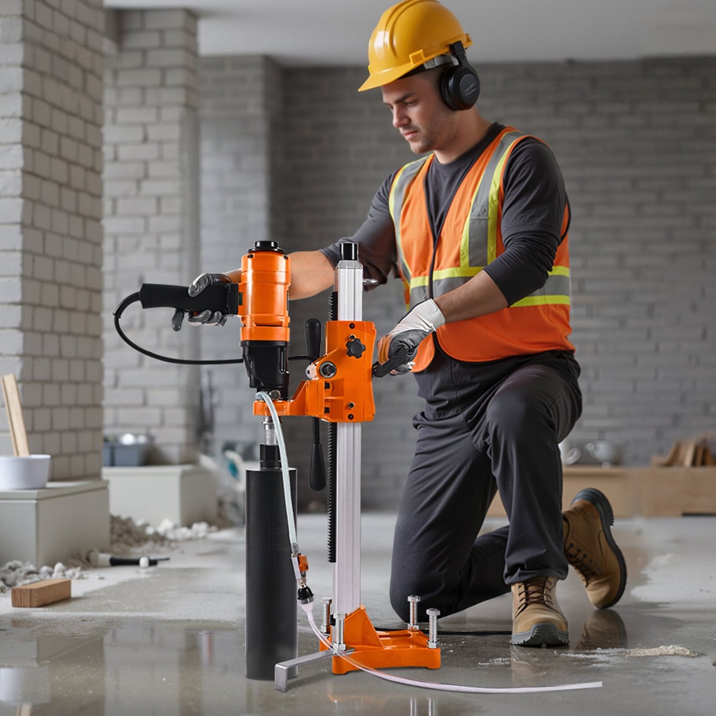 8-Inch Concrete Core Drill Machine with Stand - Handheld and Wet/Dry Drilling
