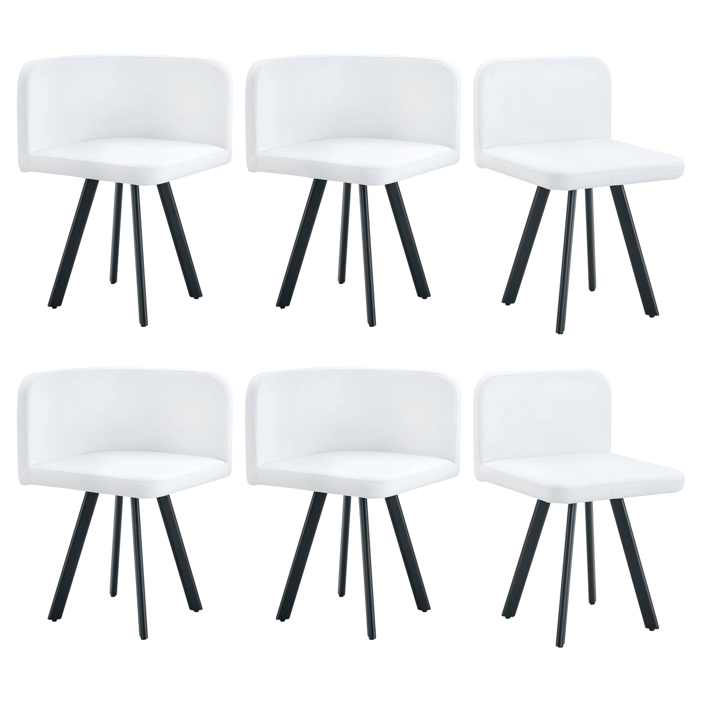 Modern White PU Material Dining Chair Set - 6 Chairs