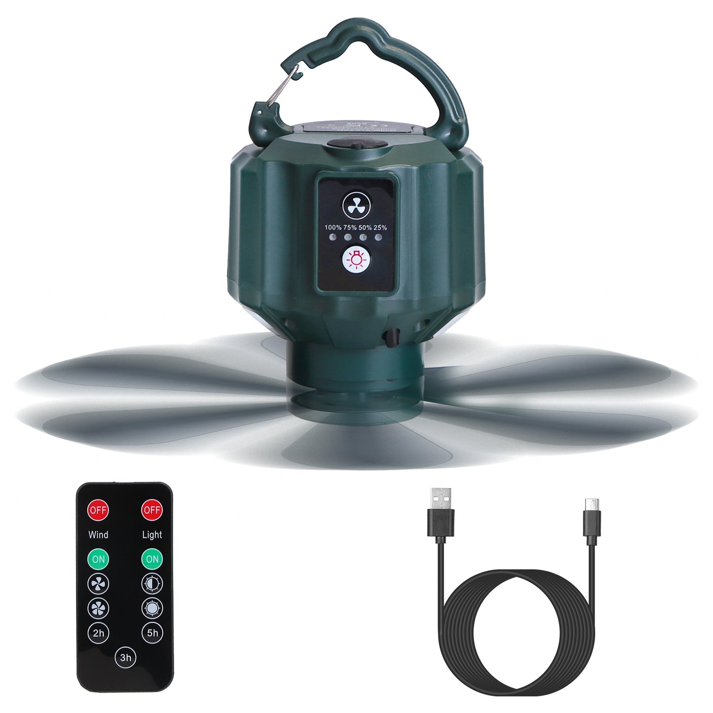 Portable Camping Ceiling LED Fan with Remote Control - 3-in-1 Lantern, Power Bank, Adjustable Speed & Brightness