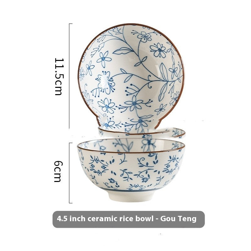 Japanese Ceramic Rice Bowl Underglaze Porcelain Kitchen Tableware Set