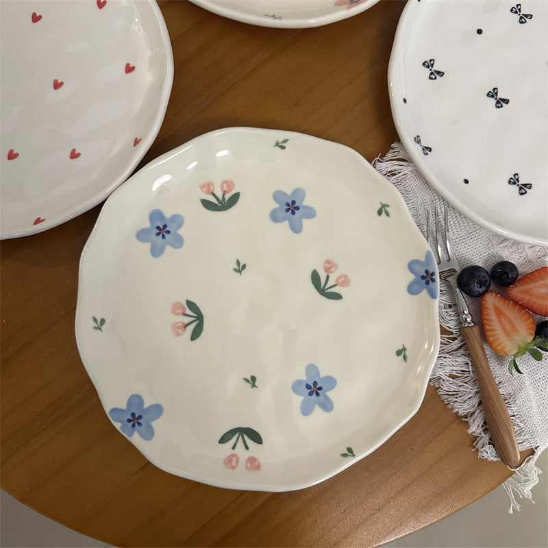 Small Irregular Floral Ceramic Plate - Hand-Painted Kitchen Decor