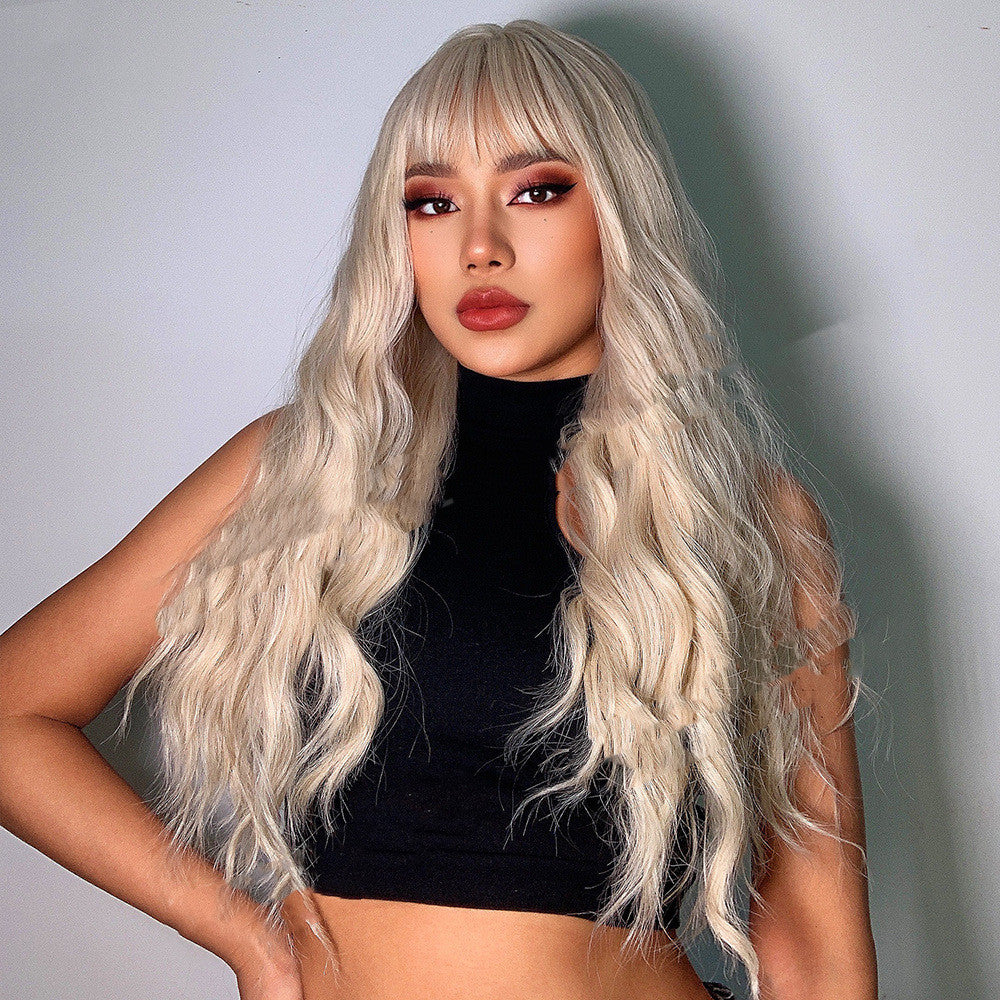 Women's Fashion Woven Wig Headgear - Long Curly Style, White Gold