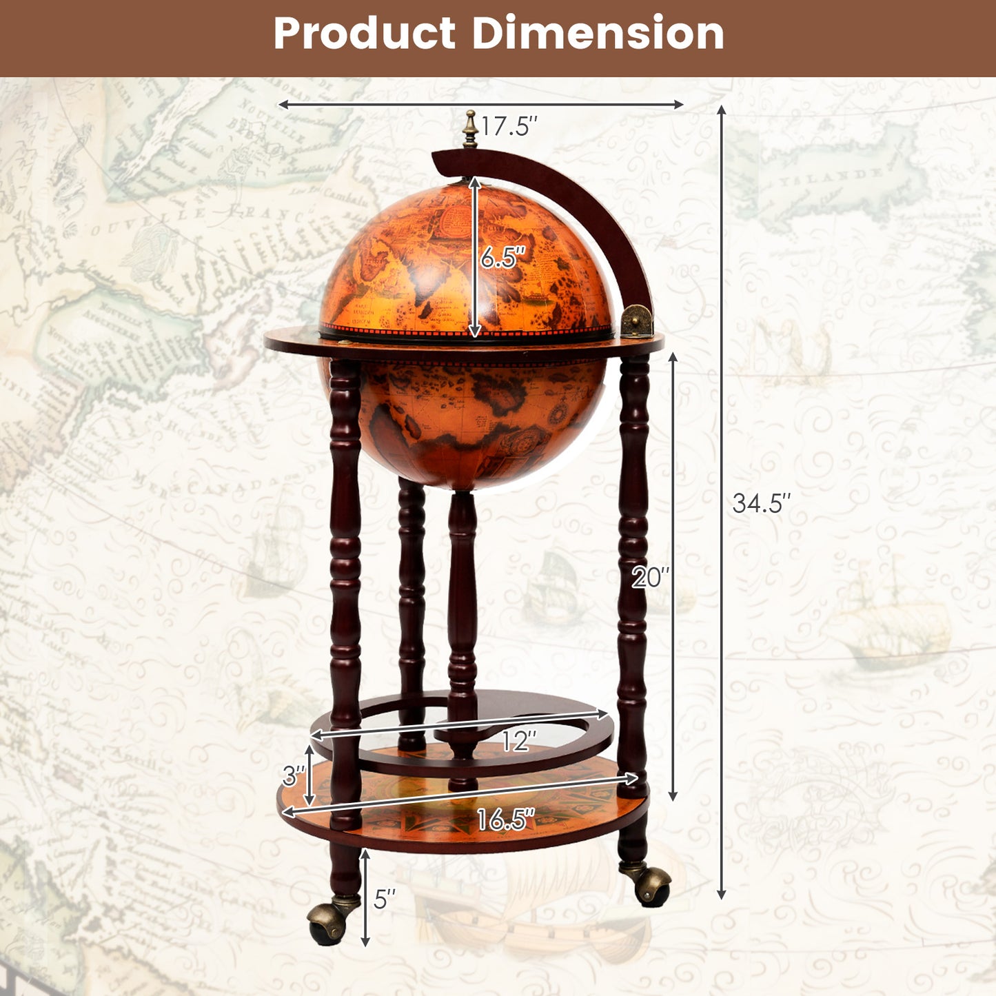16th Century Wood Globe Wine Bar Stand - Elegant Design