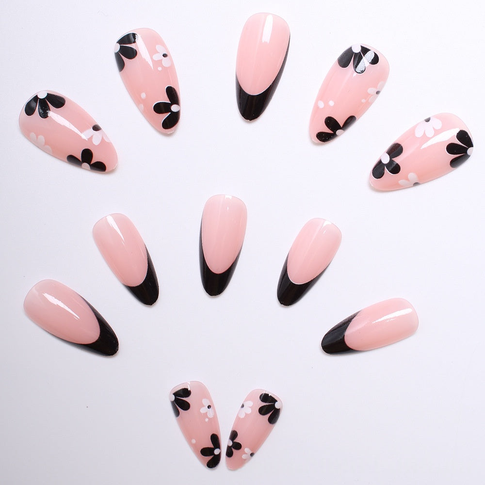 Wearable Nail Tips Set with Flower Designs - Removable Manicure Extensions