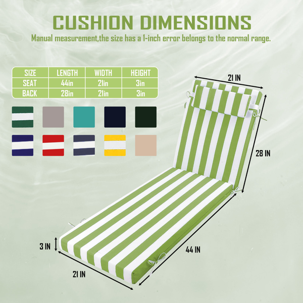 Waterproof Outdoor Chaise Lounge Cushion - 72" x 21" x 3"