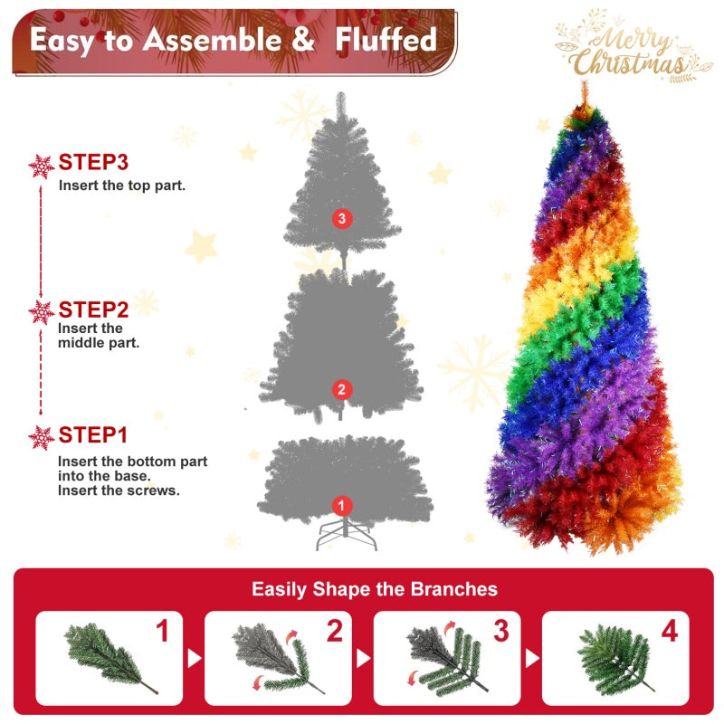 Artificial Colorful Rainbow Christmas Tree - Multiple Heights