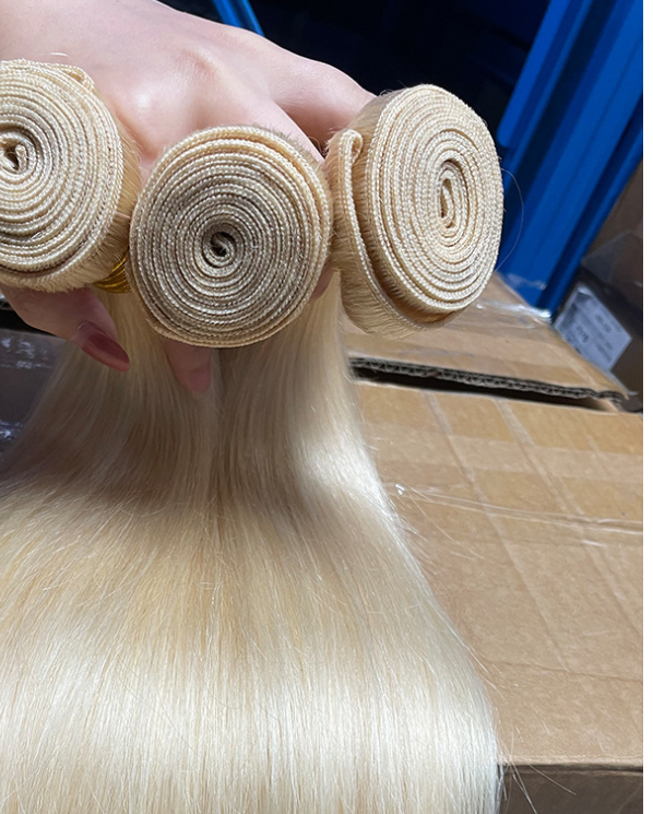 Hair Curtain Bone Straight Human Hair Wig - Gold