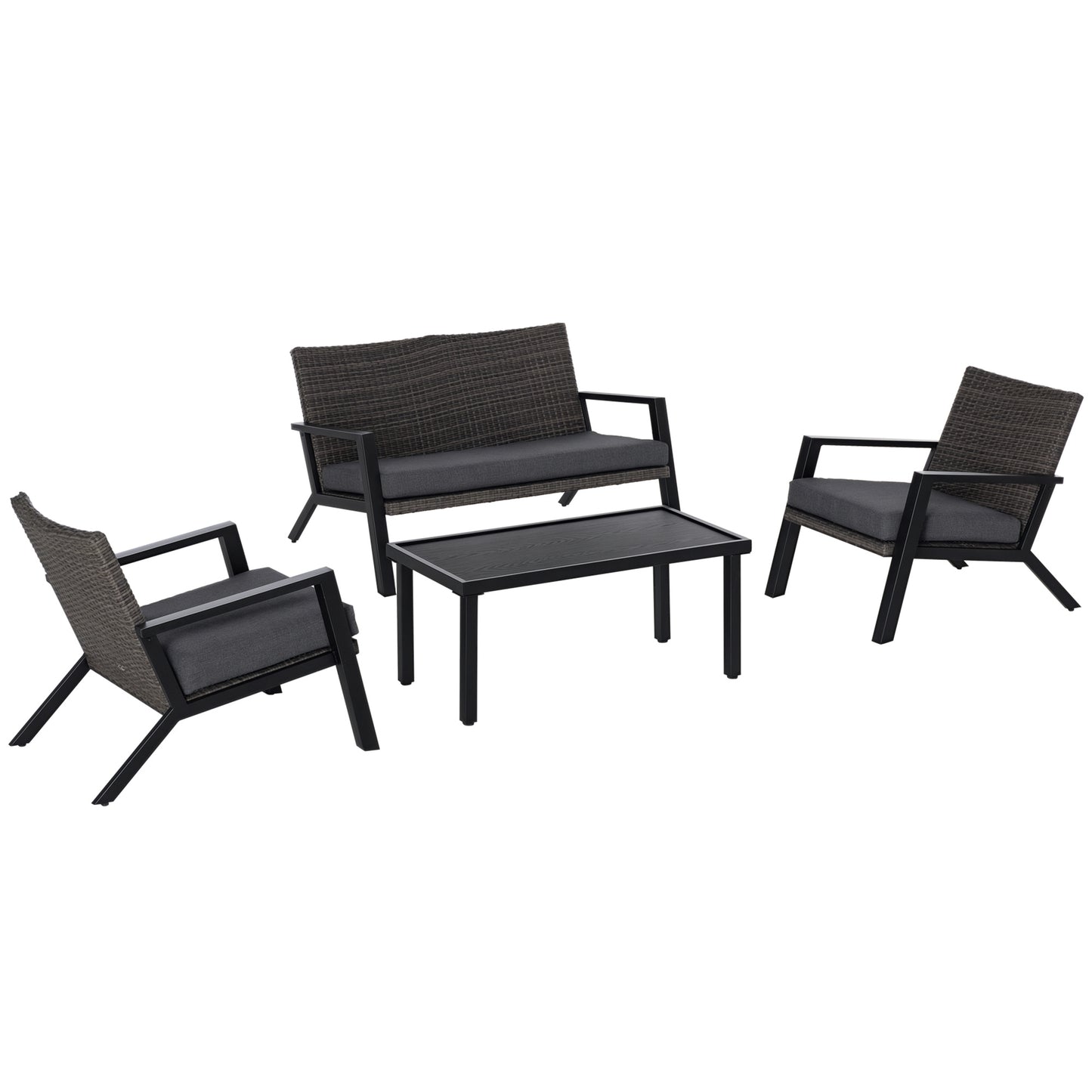 4-Piece Patio Furniture Set - Loveseat, 2 Chairs & Table - Black