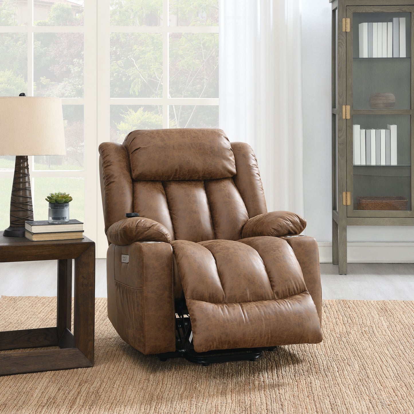 Power Motion Recliner with Heating & Massage - Brown
