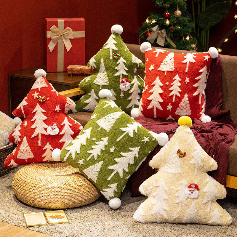 Christmas Velvet Jacquard Pillowcase with Snow, Tree & Reindeer Designs