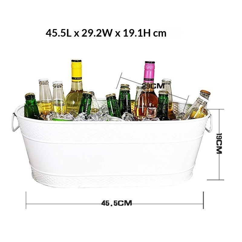Oval-Shaped Galvanized Metal Ice Basin with Side Handles - Home Storage