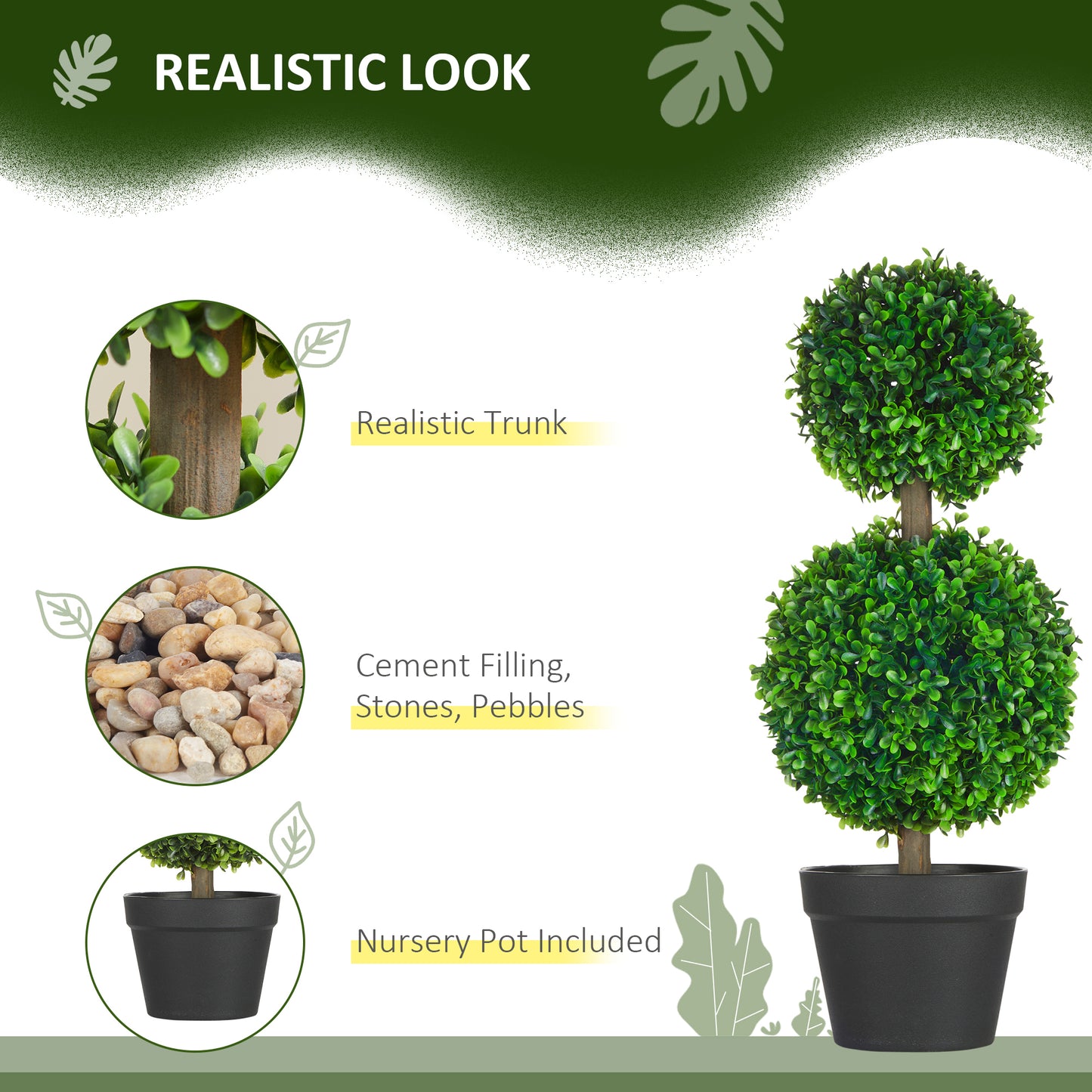 Artificial Boxwood Ball Topiary Tree Set - 23.6" Green - 2 Pcs