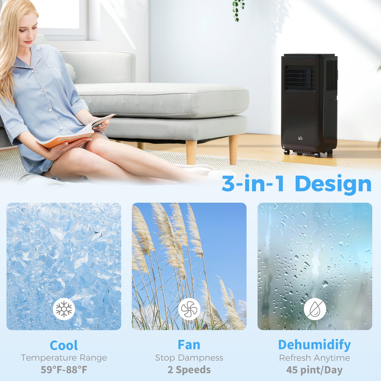 Portable 8,000 BTU Air Conditioner for 345 Sq. Ft. with Dehumidifier & Timer - Black