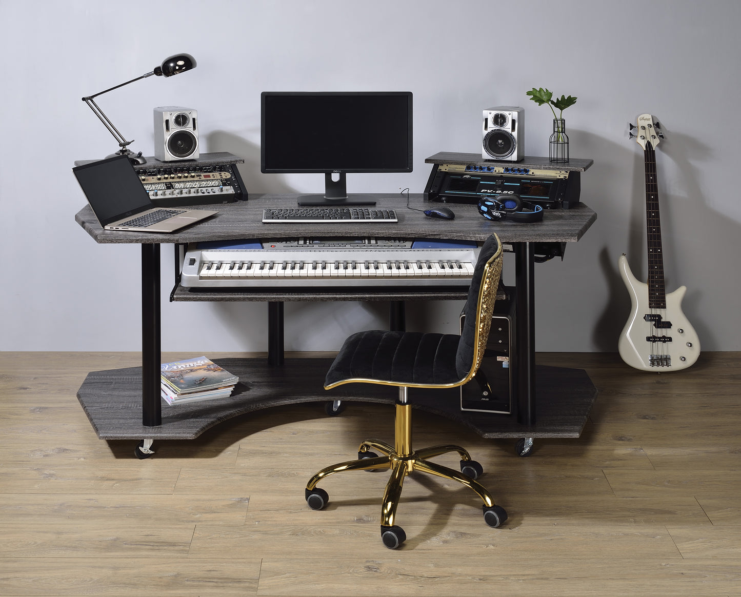 71" Eleazar Black Oak Finish Music Recording Studio Desk